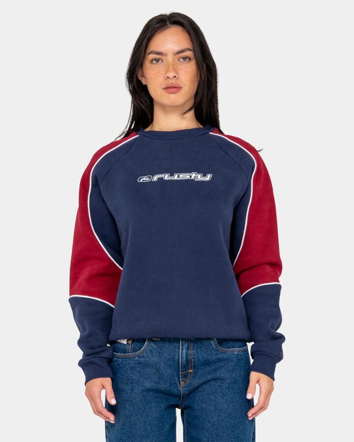 Image of Accessories. Product name - Rusty Womens South Of The River Oversized Crew Neck Navy / Red in Navy / Red colour by brand - Rusty