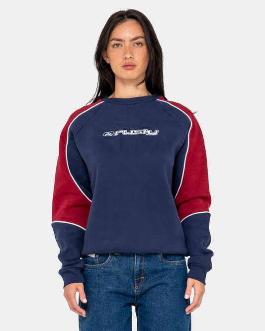 Image of Accessories. Product name - Rusty Womens South Of The River Oversized Crew Neck Navy / Red in Navy / Red colour by brand - Rusty