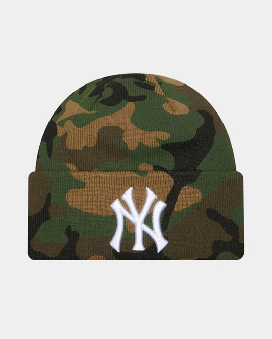 Image of Hats. Product name - New Era Mens Knitted Seasonal New York Yankees Beanie Woodland Camo in Woodland Camo colour by brand - New Era