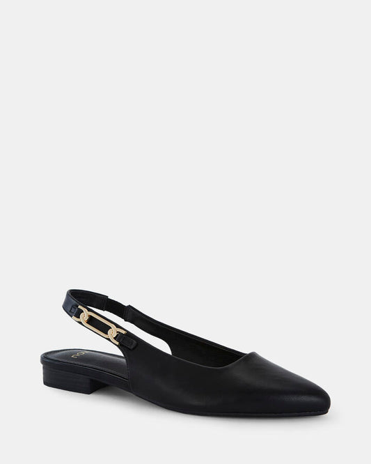 Image of Flats. Product name - Collegno Black Vegan Flats in Black colour by brand - Novo