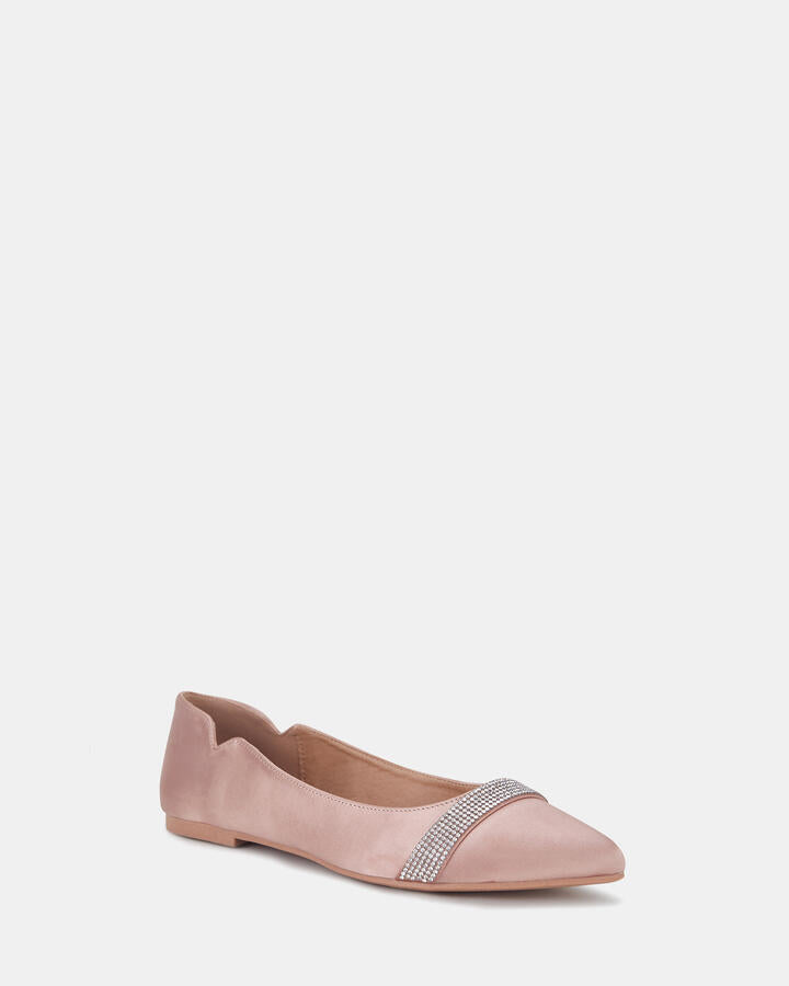 Image of Flats. Product name - Caramia Nude Satin Vegan Flats in Neutral colour by brand - Novo