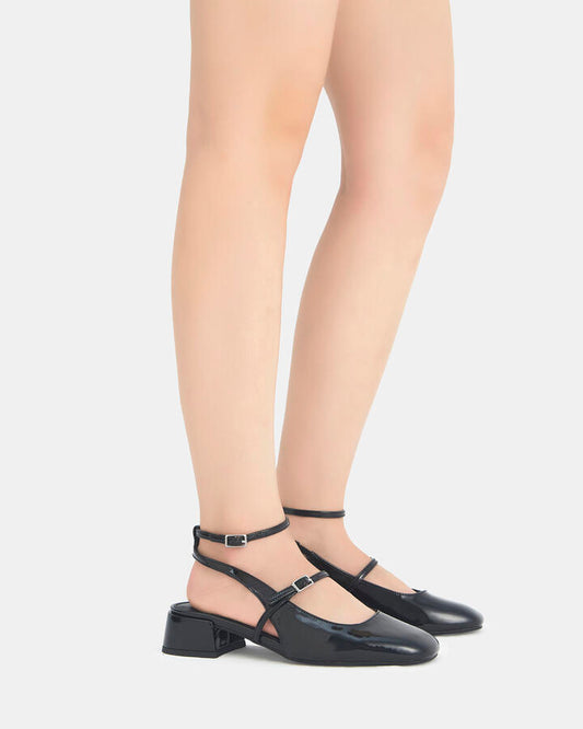 Image of Flats. Product name - Charming Black Patent Vegan Flats in Black colour by brand - Novo