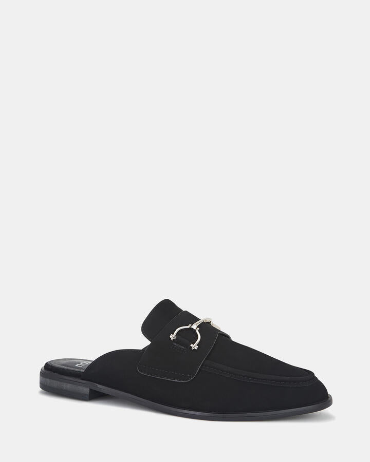 Image of Flats. Product name - Eleanora Black Nubuck Vegan Flats in Black Nubuck colour by brand - Novo