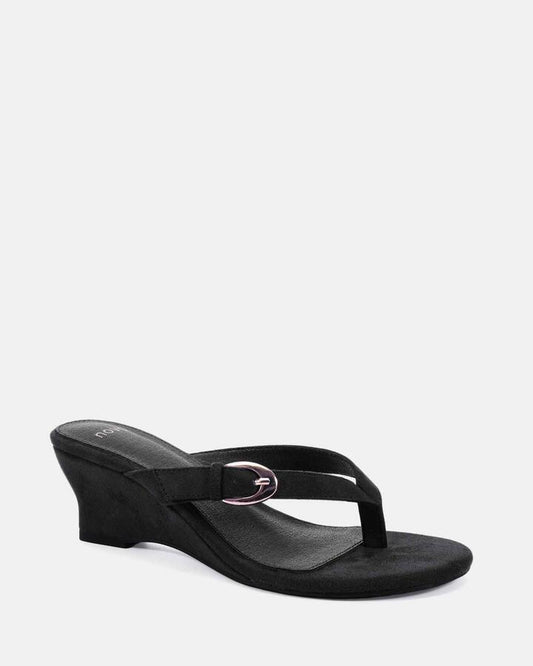 Image of Boots. Product name - Zope Black Suede Vegan Wedges in Black colour by brand - Novo