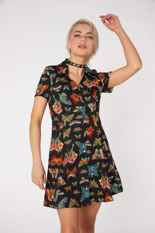 Image of Dresses. Productname: Butterfly Cotton Dress in Black colour by brand - Dangerfield