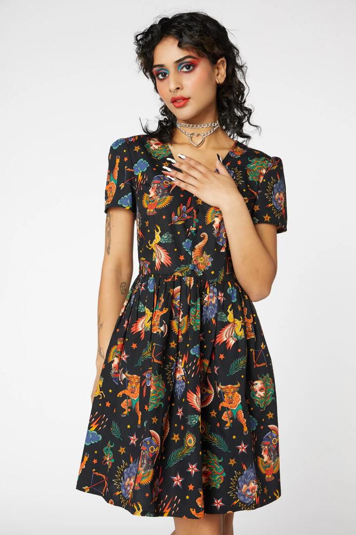 Image of Dresses. Productname: Tattoo Greek Myth Dress in Black colour by brand - Dangerfield