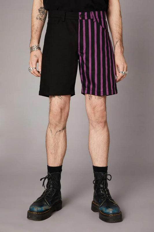 Image of a model wearing Shorts. Productname: Goth Stripe Contrast Short in Black/Purple colour by brand - Black Friday