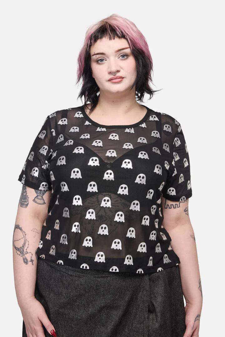 Image of a model wearing Tops. Productname: Boo Bitch Top Curve in Black colour by brand - Black Friday