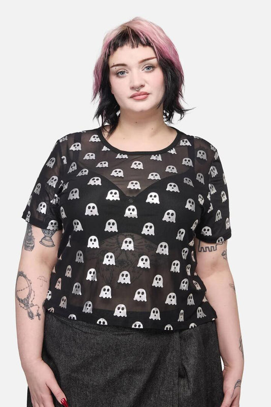 Image of a model wearing Tops. Productname: Boo Bitch Top Curve in Black colour by brand - Black Friday