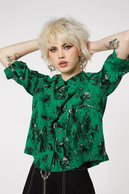 Image of Shirts. Productname: Zombie March Print Shirt in Green colour by brand - Dangerfield