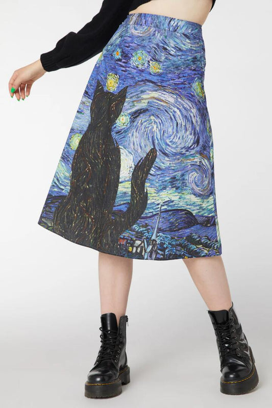Image of a model wearing Skirts. Productname: Starry Night Midi Skirt in Blue colour by brand - Dangerfield