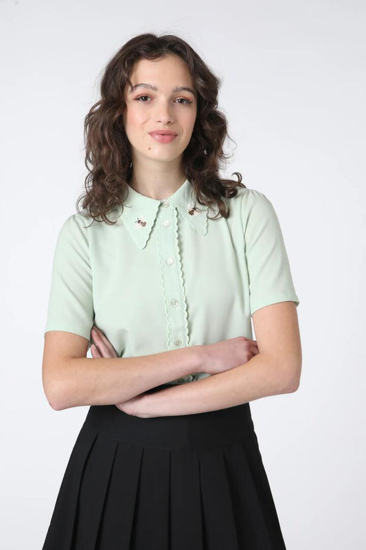 Image of Blouses. Productname: Honey Embroidered Blouse in Soft Green colour by brand - Princess Highway
