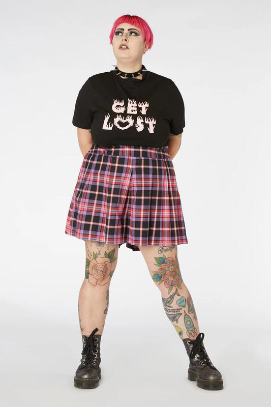 Image of a model wearing Skirts. Productname: Bug Off Skort Curve in Purple colour by brand - Black Friday