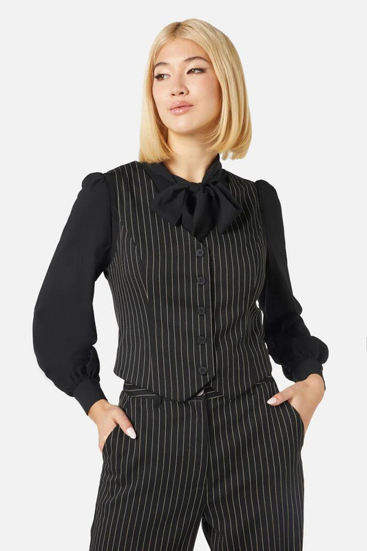 Image of Coats & Jackets. Productname: Abigail Pinstripe Vest in Black colour by brand - Princess Highway