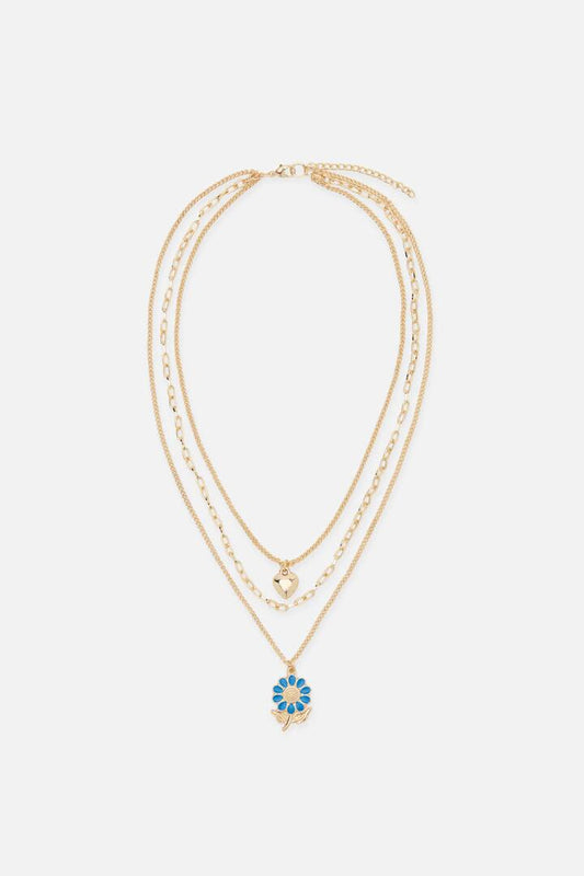 Image of Necklaces. Productname: Heart Daisy Necklace Set in Gold colour by brand - Princess Highway