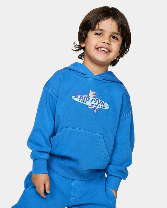 Image of a model wearing Outerwear. Product name - Rip Curl Boys 2-7 Surf Check Pullover Hoodie Royal Blue in Royal Blue colour by brand - Rip Curl