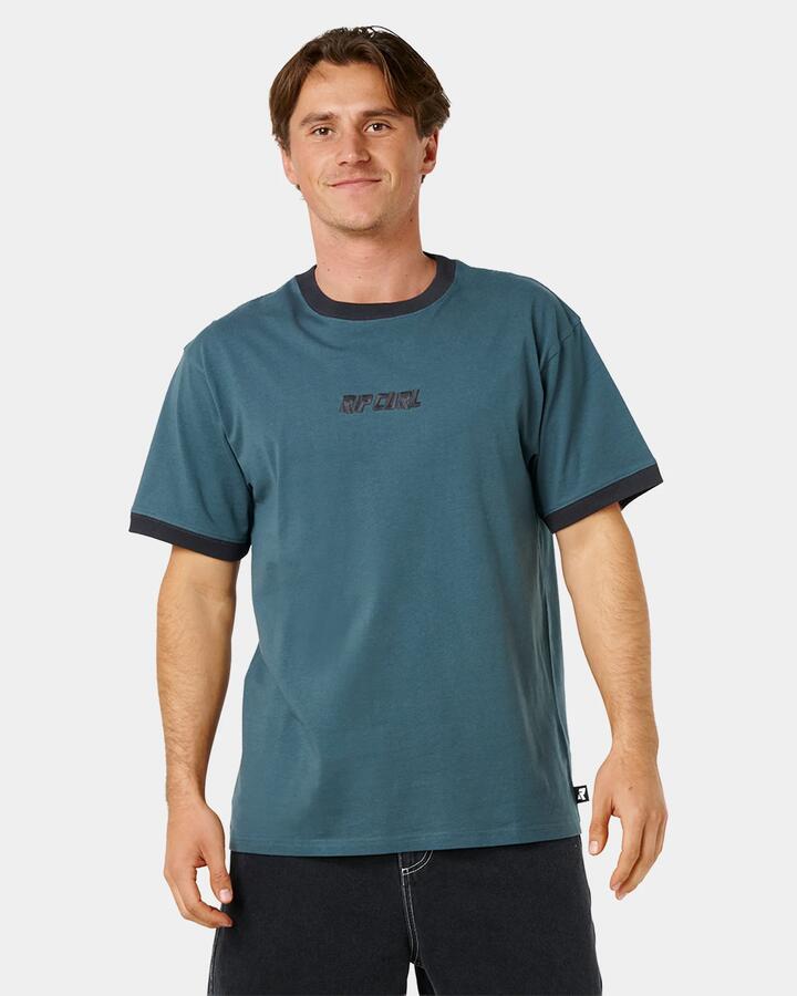 Image of T-Shirts. Product name - Rip Curl Mens Liquid Trips Ringer T-Shirt Pine Night in Pine Night colour by brand - Rip Curl