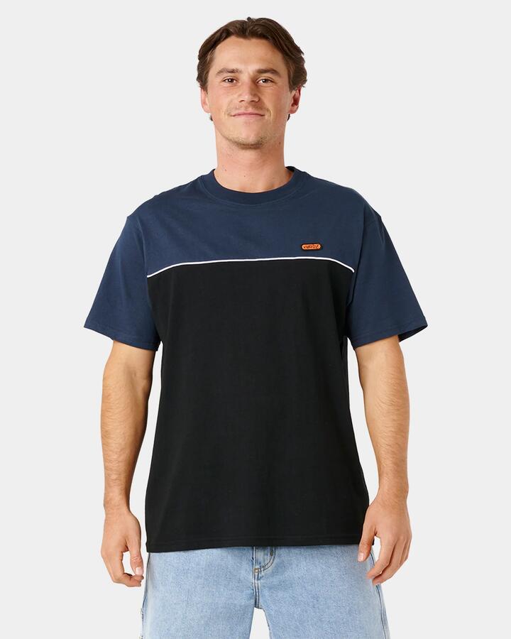 Image of T-Shirts. Product name - Rip Curl Mens Halfa Panel Beater T-Shirt Black/Navy in Black/Navy colour by brand - Rip Curl