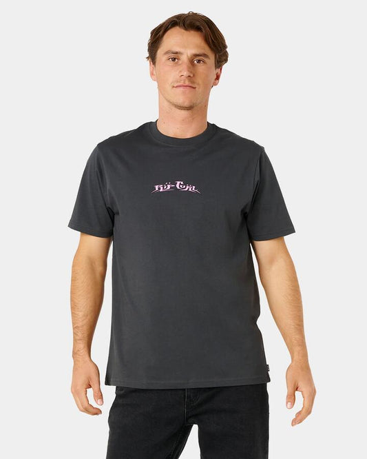 Image of T-Shirts. Product name - Rip Curl Mens Hazed And Tubed T-Shirt Washed Black in Washed Black colour by brand - Rip Curl