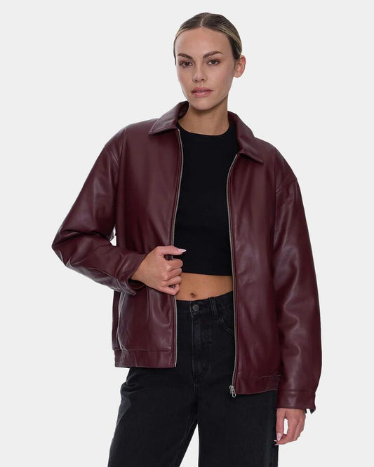 Image of Coats & Jackets. Product name - Thrills Womens Elka Leather Jacket New Maroon in New Maroon colour by brand - Thrills
