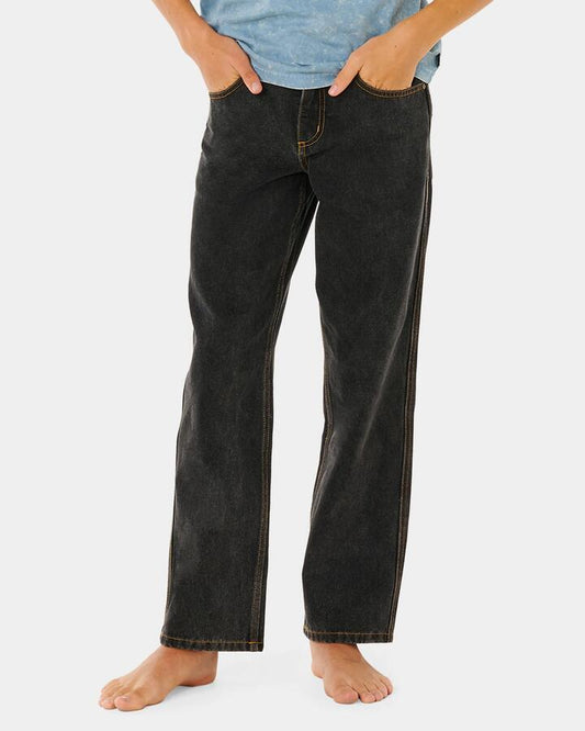 Image of Jeans. Product name - Rip Curl Boys 8-16 Hyped Denim Pants Washed Black in Washed Black colour by brand - Rip Curl