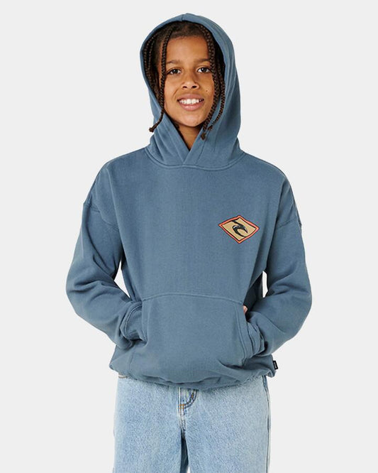 Image of a model wearing Outerwear. Product name - Rip Curl Boys 8-16 Sunset Sesh Art Pullover Hoodie Pine Night in Pine Night colour by brand - Rip Curl