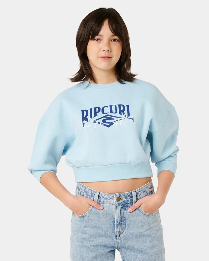 Image of Accessories. Product name - Rip Curl Girls 8-14 Tropical Cropped Crew Neck Sky Blue in Sky Blue colour by brand - Rip Curl