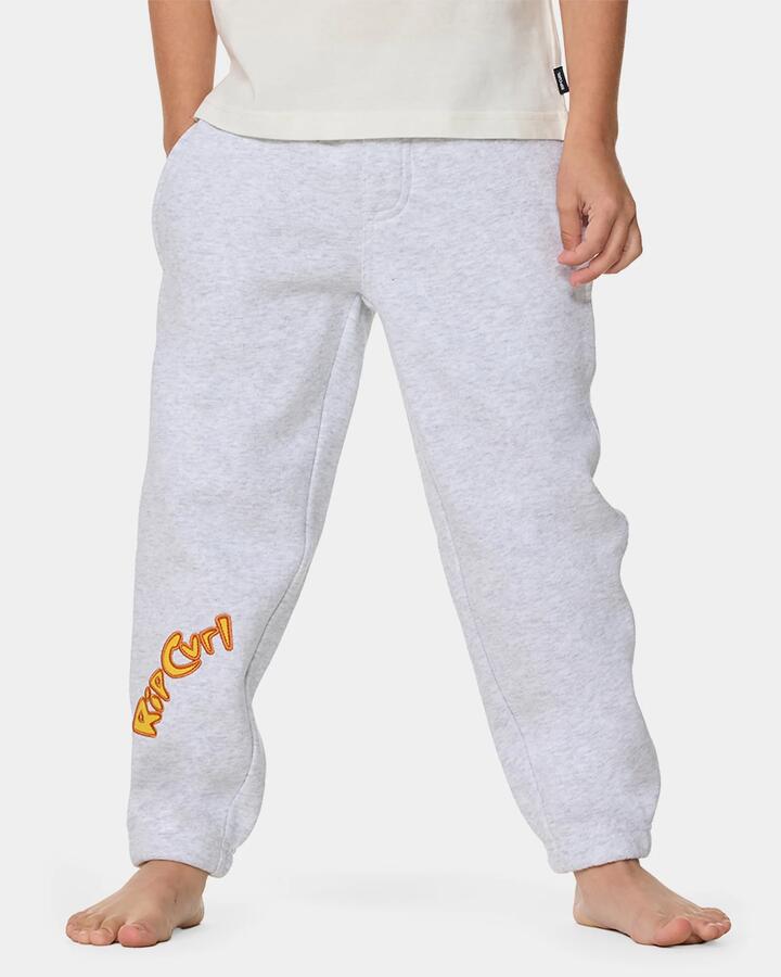 Image of a model wearing Pants. Product name - Rip Curl Boys 2-7 Ride The Wave Trackpants Light Grey Heather in Light Grey Heather colour by brand - Rip Curl