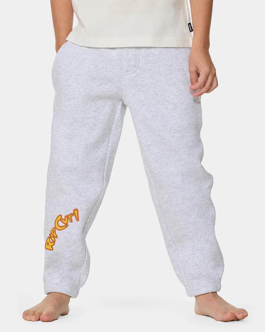 Image of a model wearing Pants. Product name - Rip Curl Boys 2-7 Ride The Wave Trackpants Light Grey Heather in Light Grey Heather colour by brand - Rip Curl