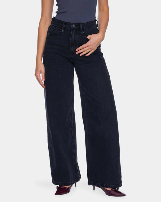 Image of Jeans. Product name - Thrills Womens Hunter High Rise Wide Denim Jeans Aged Black in Aged Black colour by brand - Thrills