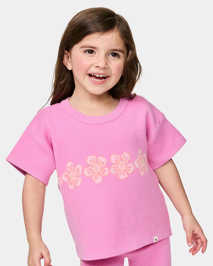 Image of T-Shirts. Product name - Rip Curl Girls 2-7 Sunshine Jacquard T-Shirt Cloud Pink in Cloud Pink colour by brand - Rip Curl
