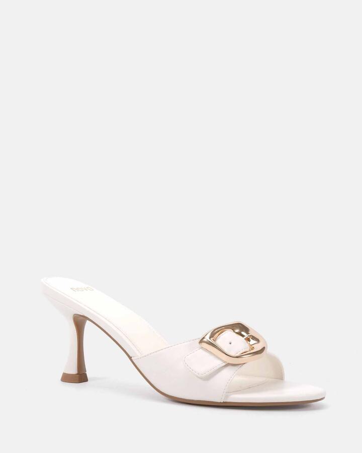 Image of Heels. Product name - Vintage White Vegan Heels in Multi colour by brand - Novo