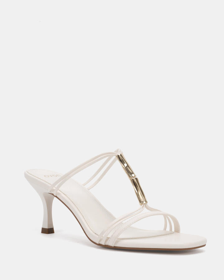 Image of Heels. Product name - Zends White Vegan Heels in Multi colour by brand - Novo