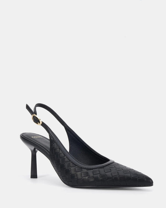 Image of Heels. Product name - Ignacio Black Vegan Heels in Black colour by brand - Novo