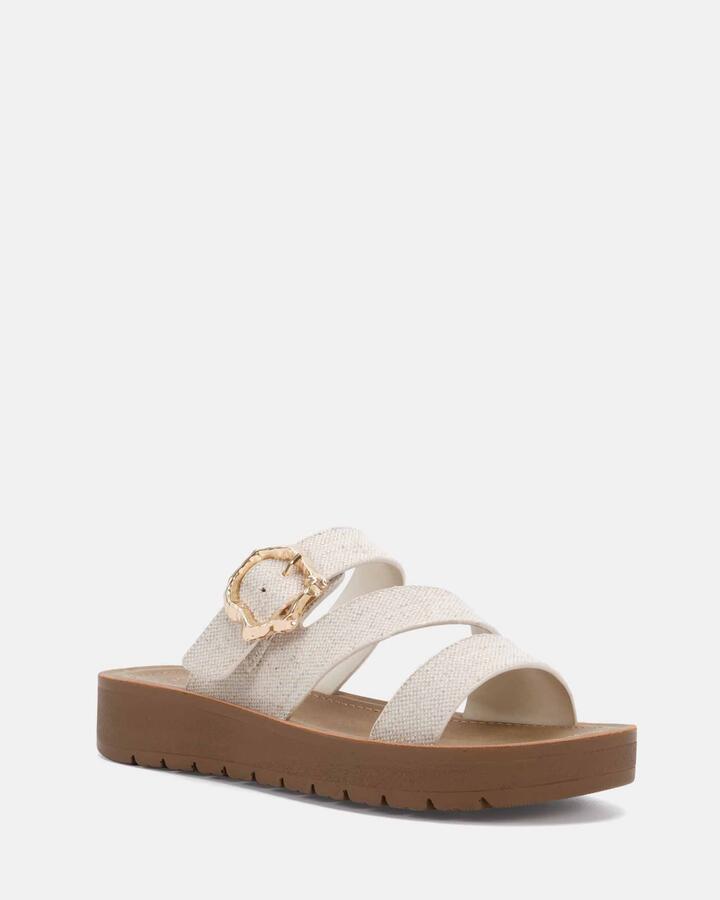 Image of Sandals. Product name - Sevyn Linen Vegan Sandals in Neutral colour by brand - Novo
