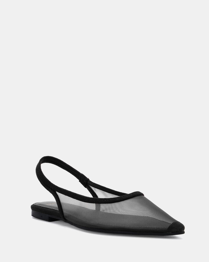 Image of Flats. Product name - Cassey Black Mesh Vegan Flats in Black colour by brand - Novo