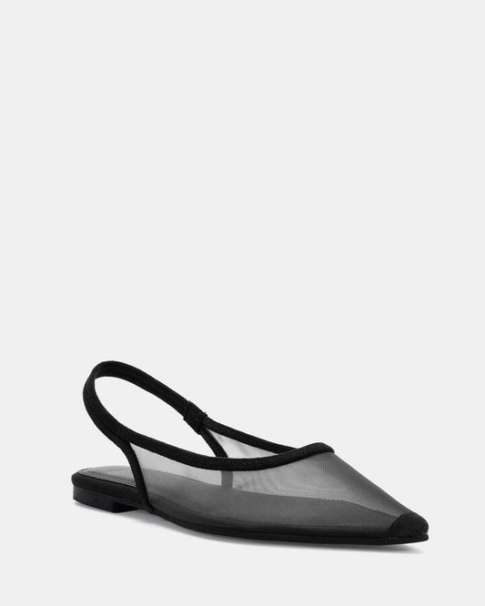 Image of Flats. Product name - Cassey Black Mesh Vegan Flats in Black colour by brand - Novo