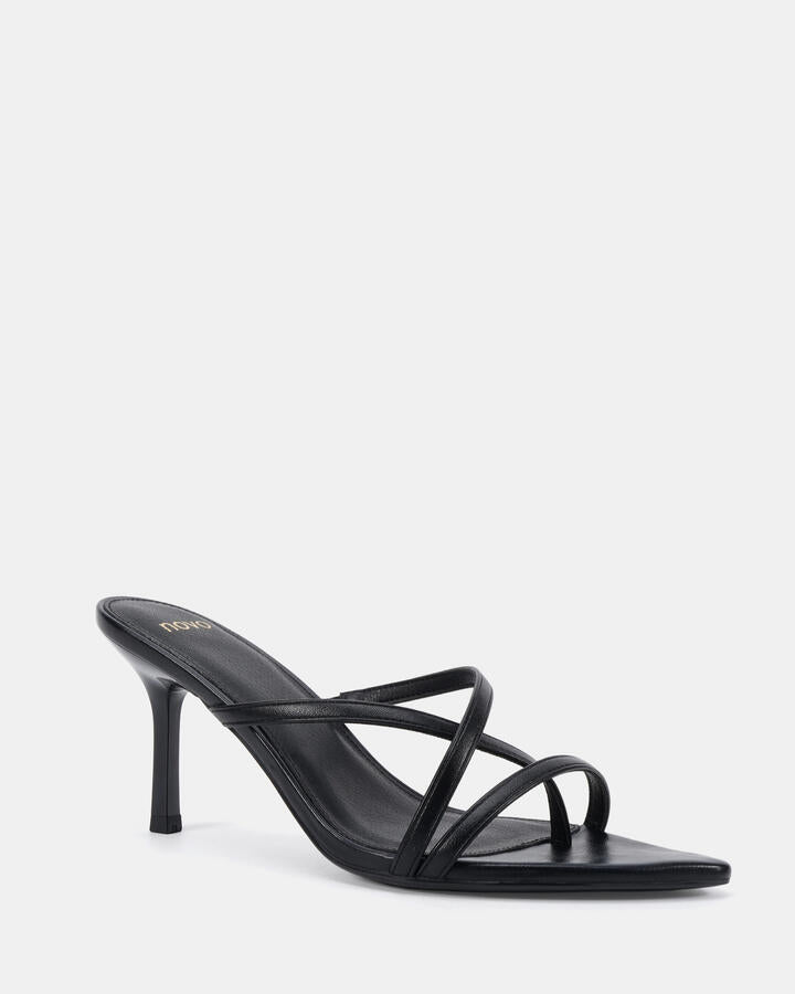 Image of Heels. Product name - Zincky Black Smooth Vegan Heels in Black colour by brand - Novo