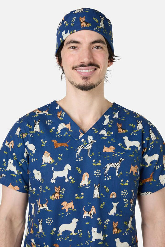 Image of Hats. Productname: Cute Dogs Scrub Hat in Navy colour by brand - Scrubs With Love