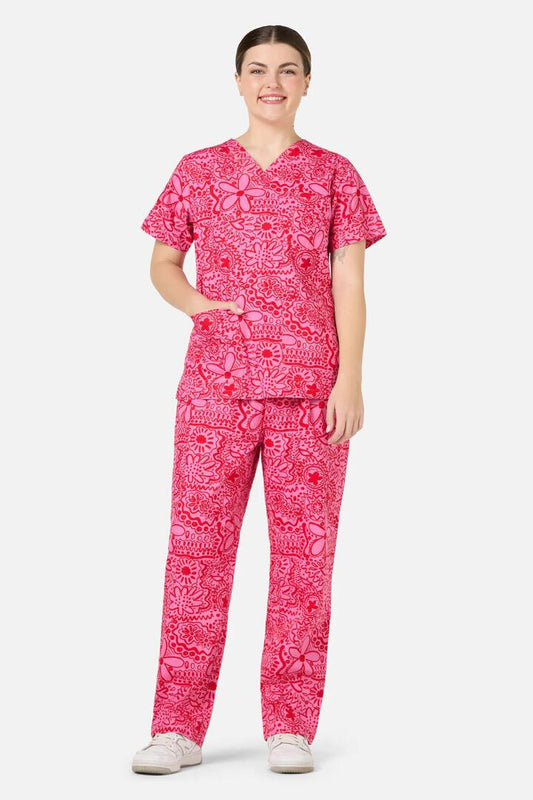 Image of a model wearing Uniforms & Workwear. Product name - Pink Daisy Mae Scrub Set in Pink colour by brand - Gorman