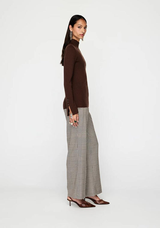 Image of a model wearing Tops. Productname: Vela Knit Top | MOS The Label in Chocolate colour by brand - MOS The Label
