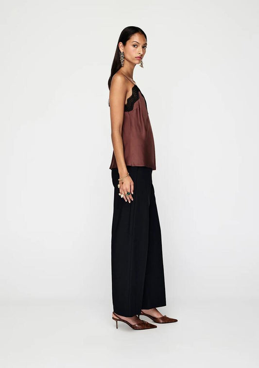 Image of a model wearing Tops. Productname: Suri Cami Top | MOS The Label in Chocolate colour by brand - MOS The Label