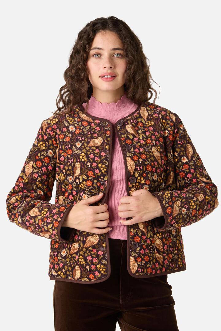 Image of Coats & Jackets. Productname: Forest Owl Quilted Cord Jacket in Chocolate colour by brand - Princess Highway