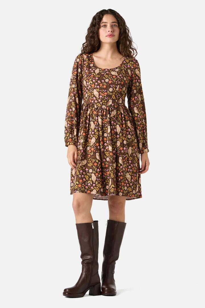 Image of Dresses. Productname: Forest Owl Mini Dress in Chocolate colour by brand - Princess Highway