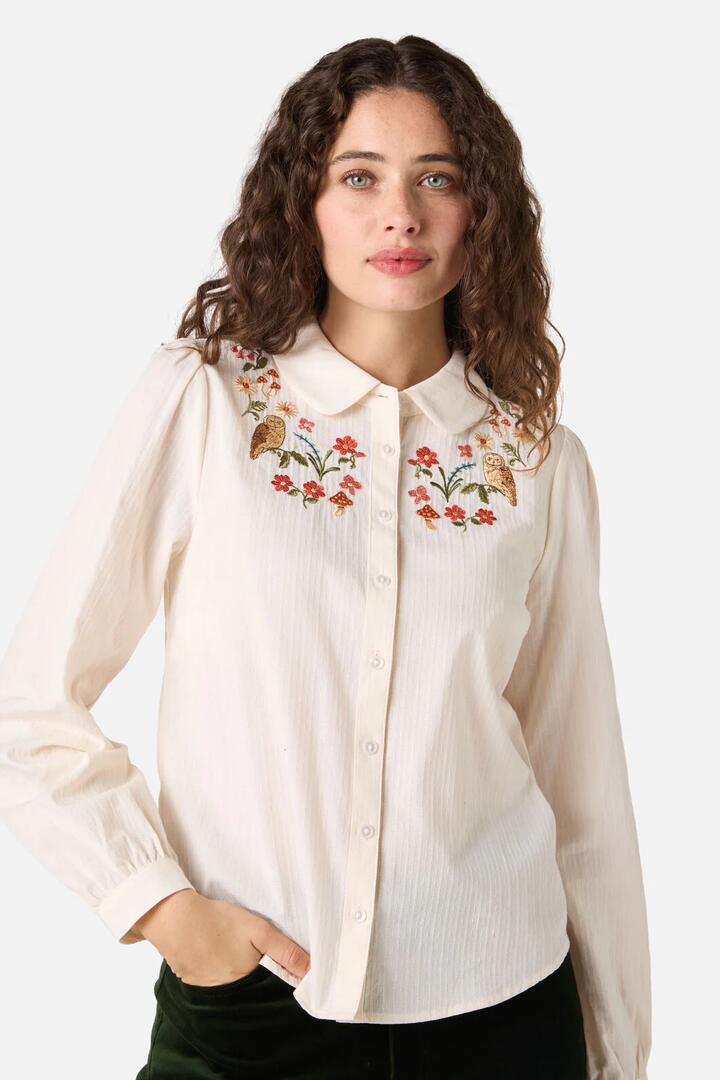 Image of Blouses. Productname: Owl Embroidered Blouse in Cream colour by brand - Princess Highway