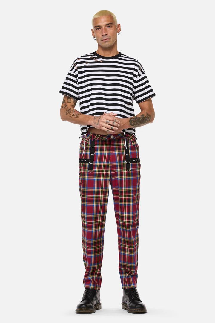 Image of a model wearing Pants. Productname: Crowned Tartan Pant in Red colour by brand - Dangerfield