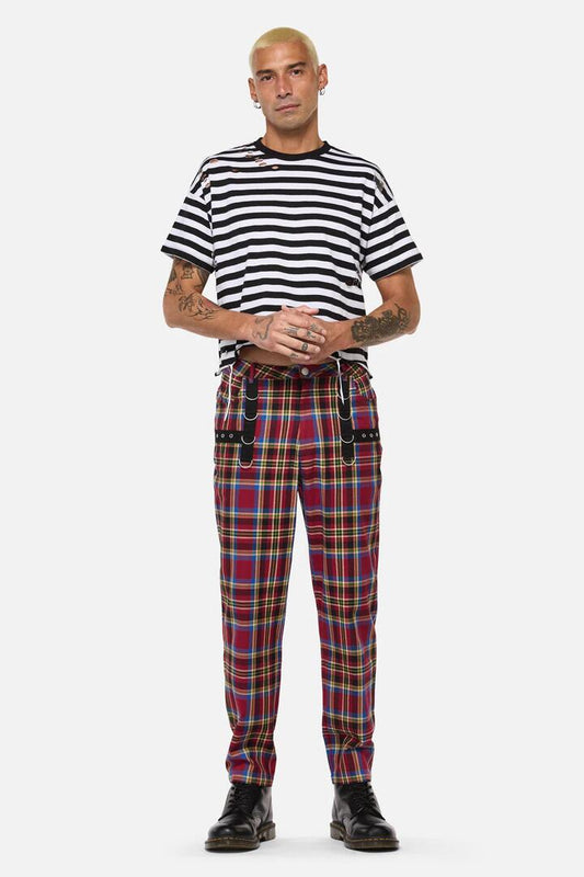 Image of a model wearing Pants. Productname: Crowned Tartan Pant in Red colour by brand - Dangerfield