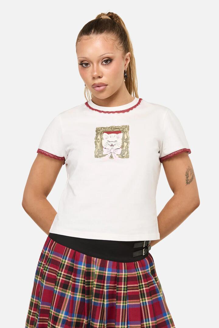 Image of T-Shirts. Productname: Tito Cat Tee in Cream colour by brand - Dangerfield