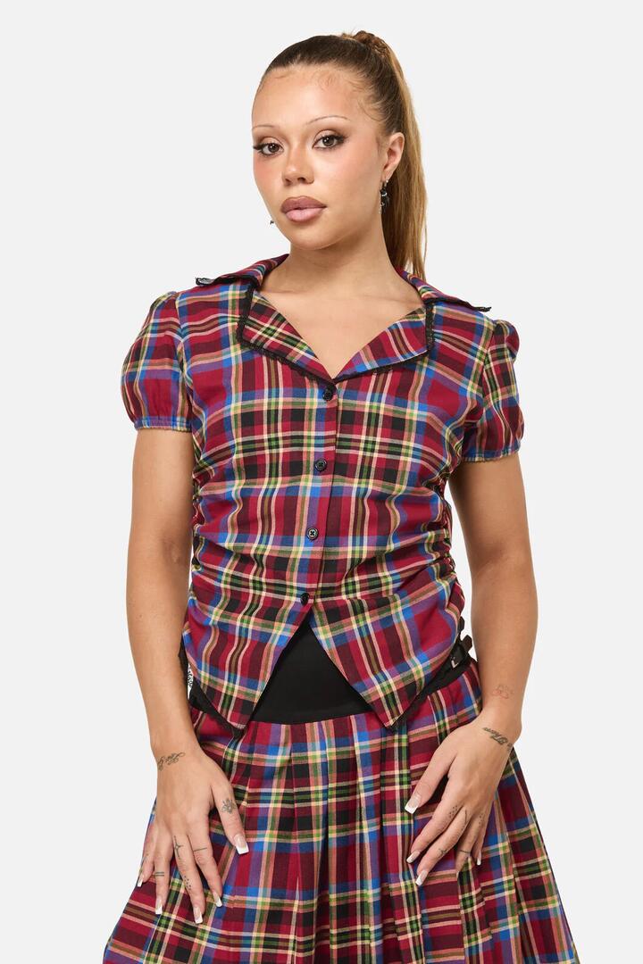 Image of Blouses. Productname: Crowned Tartan Blouse in Red colour by brand - Dangerfield