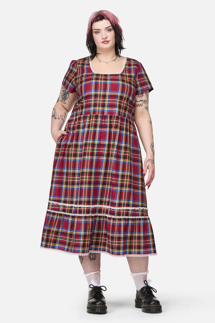 Image of Dresses. Productname: Curve Crowned Tartan Dress in Red colour by brand - Dangerfield